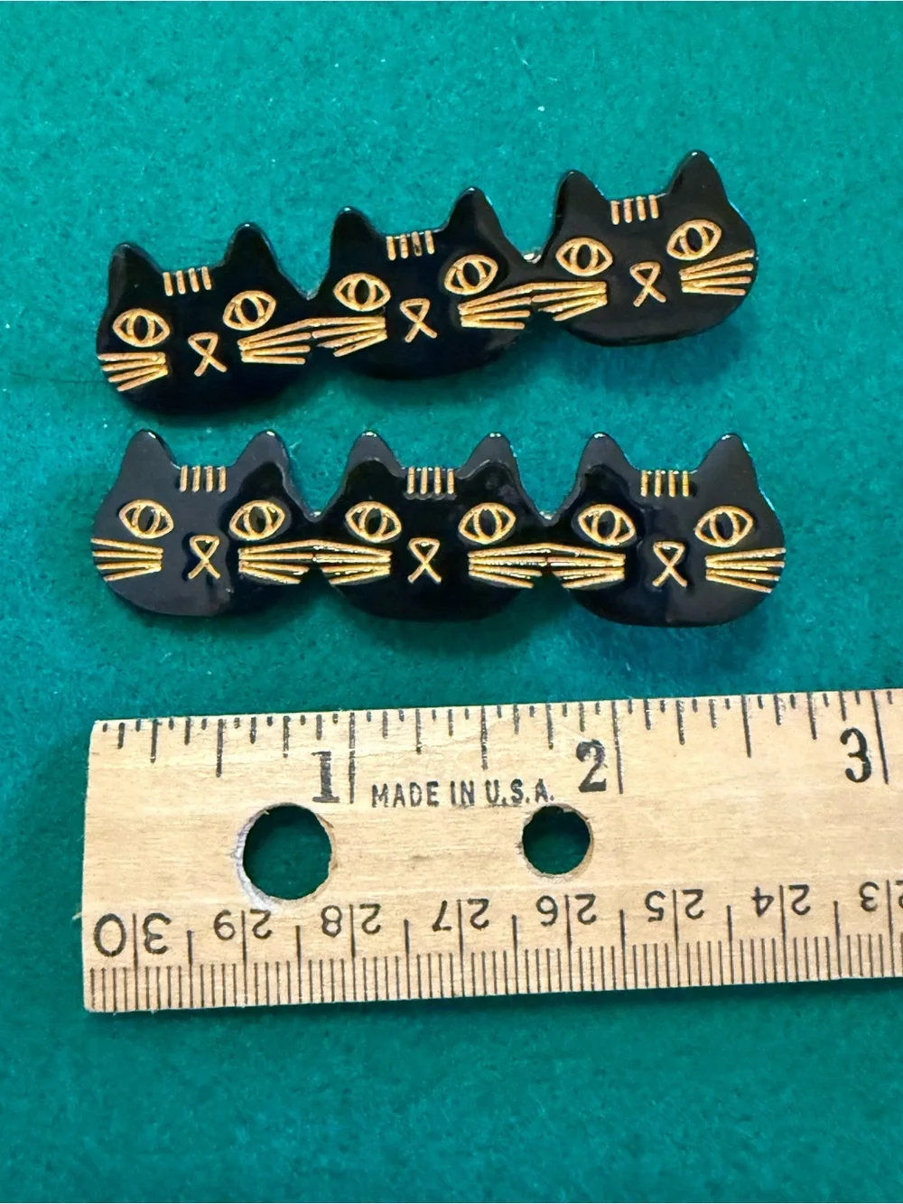 Black Cat Hair Clips with Gold Accents - Cute Cat Face Design